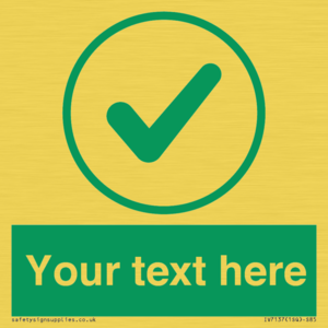 Custom green background, green tick in circle sign